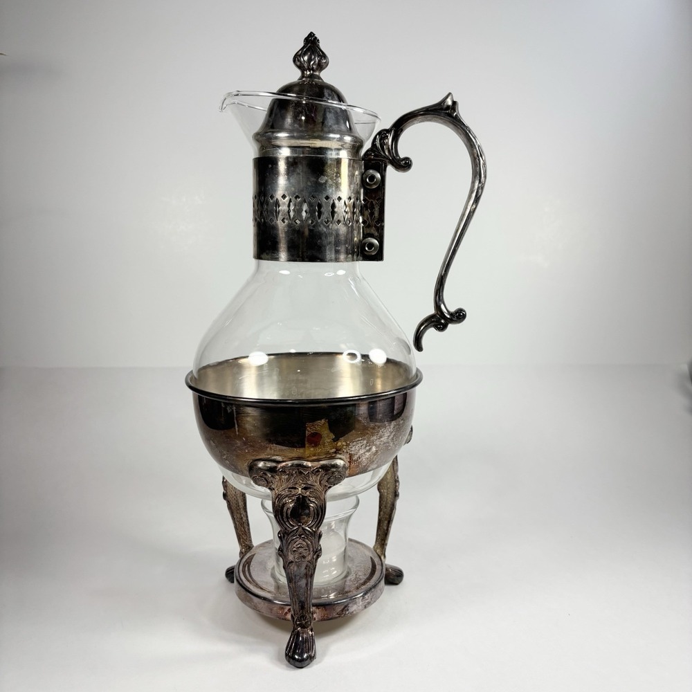 Vtg Silverplated Ten Cup Glass Carafe Warmer Leonard Silver MGF Original Box